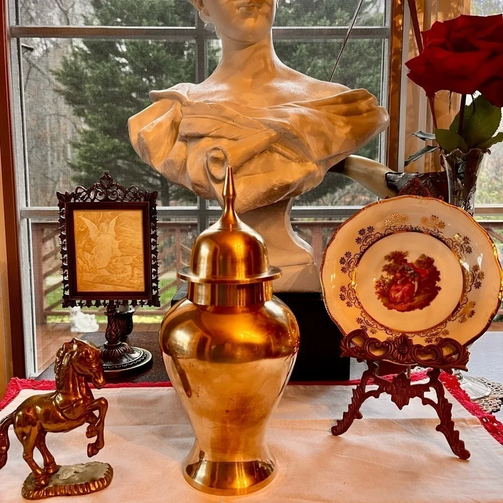 Vintage Brass Urn, Brass Vase, Ginger Jar
